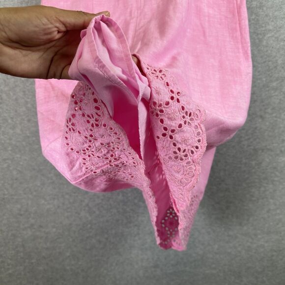 Talbot Linen Cotton Scalloped‎ Crochet Pink Lined Shift Dress Sleeveless Women 2 - Picture 11 of 14